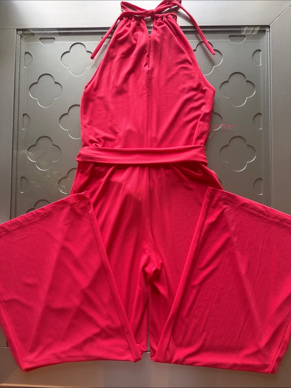 RALPH LAUREN Keyhole Halter Wide Leg Jumpsuit Coral Red Womens Petite Small - Picture 7 of 12